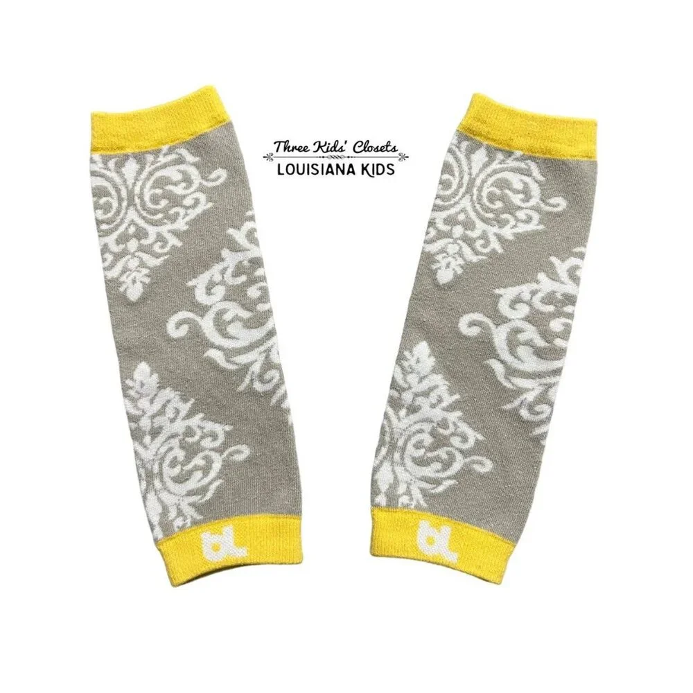 BL Baby Leggings One-Size Yellow & Grey Damask Leg Warmers